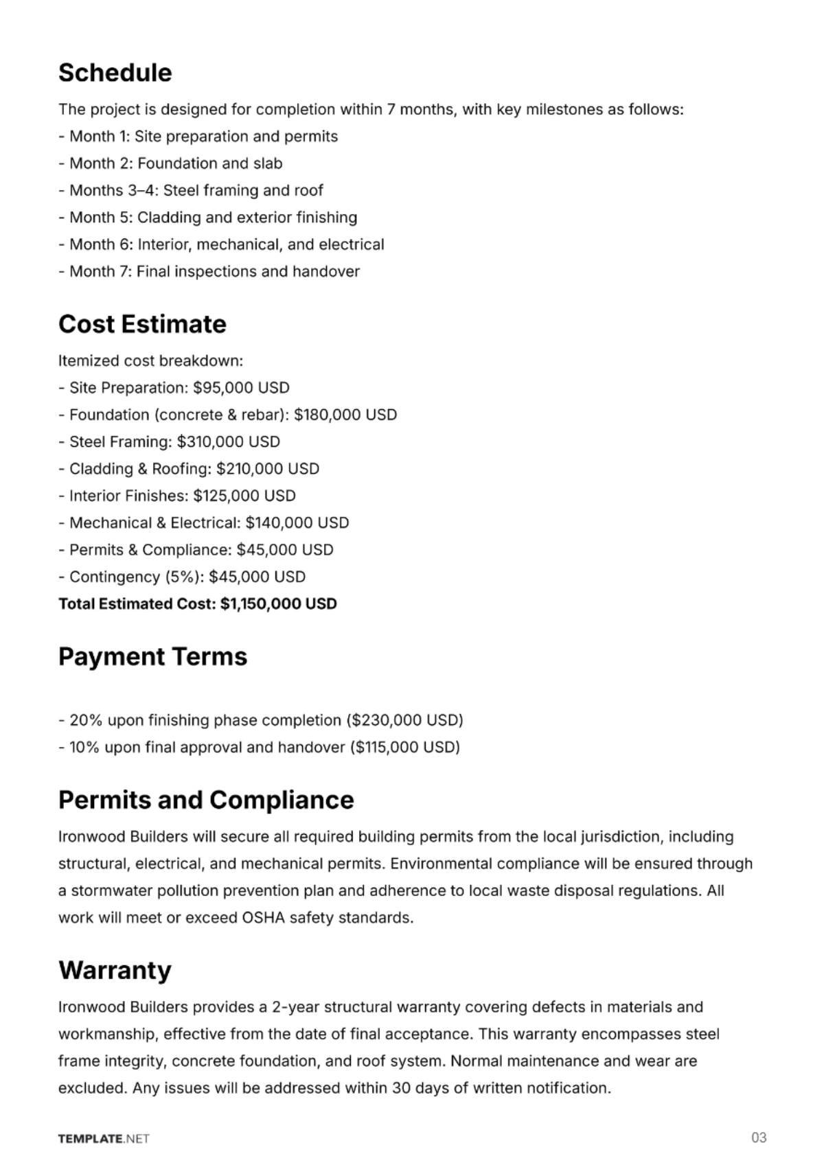 Free Construction Proposal Template to Edit Online