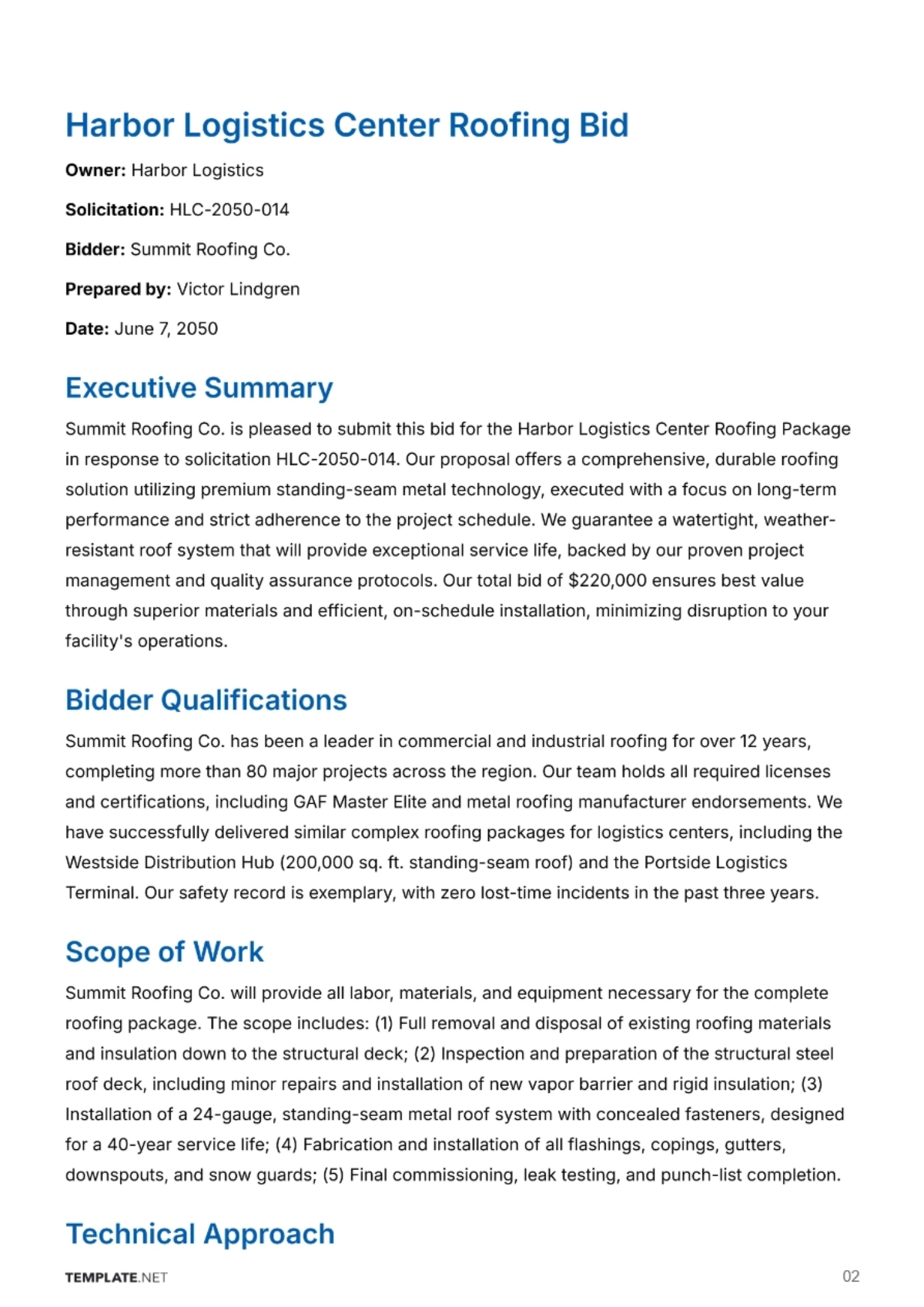 Free Bid Proposal Template to Edit Online