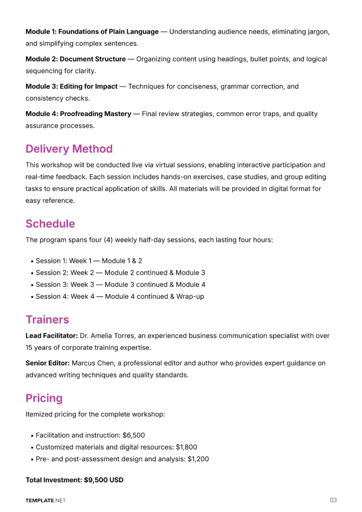 Free Training Proposal Template to Edit Online