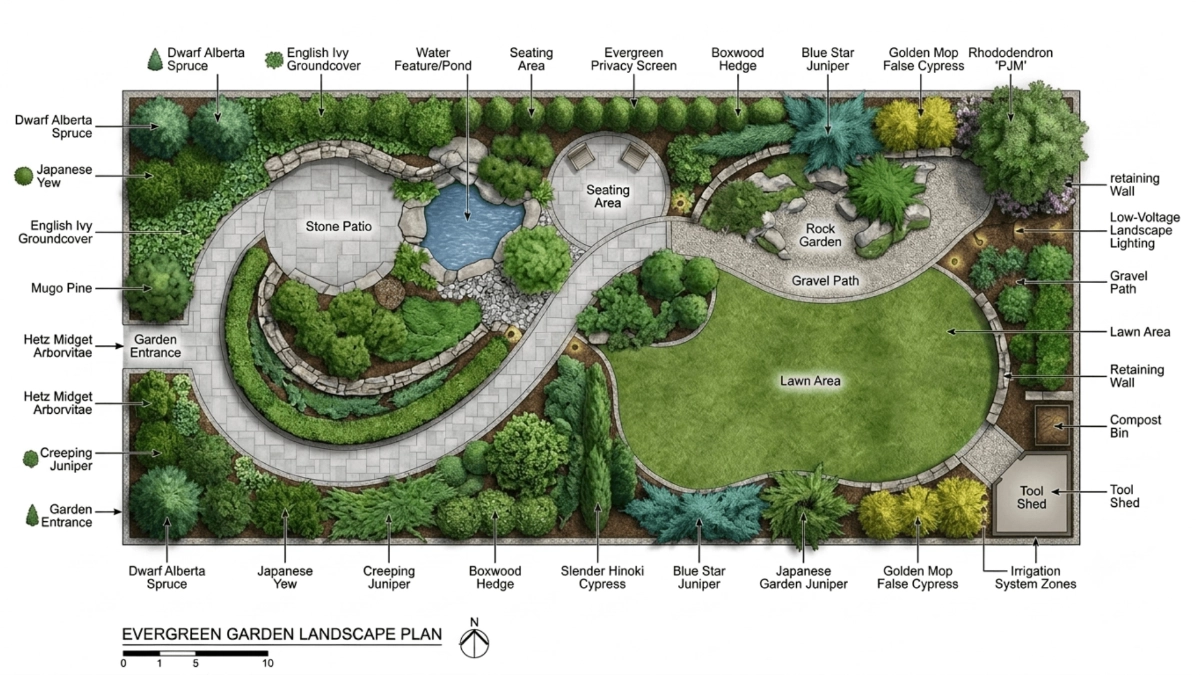 Evergreen Garden Landscape Plan Template
