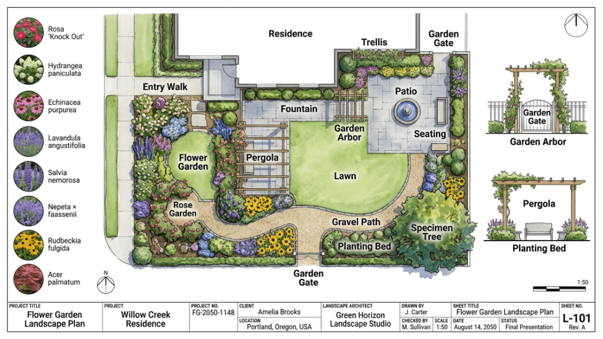 Flower Garden Landscape Plan Template