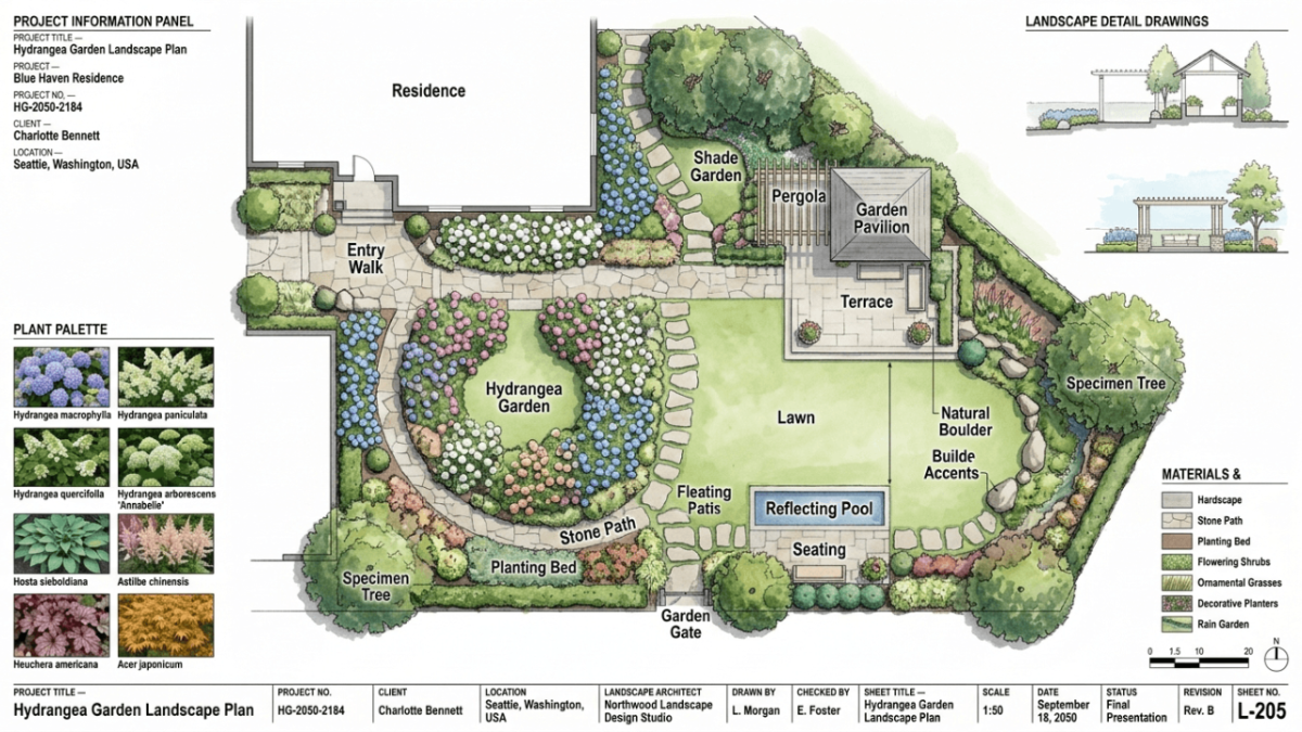 Hydrangea Garden Landscape Plan Template