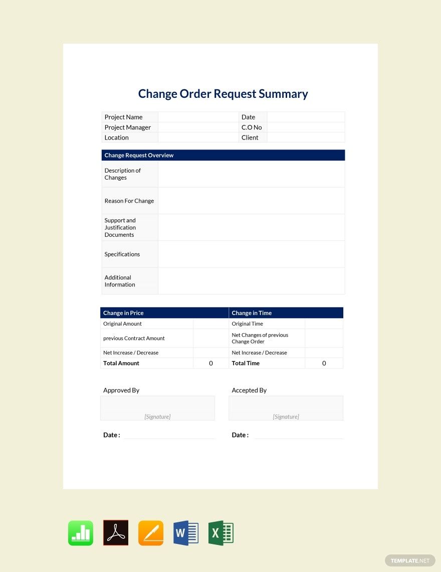 Change Order Request Summary Template