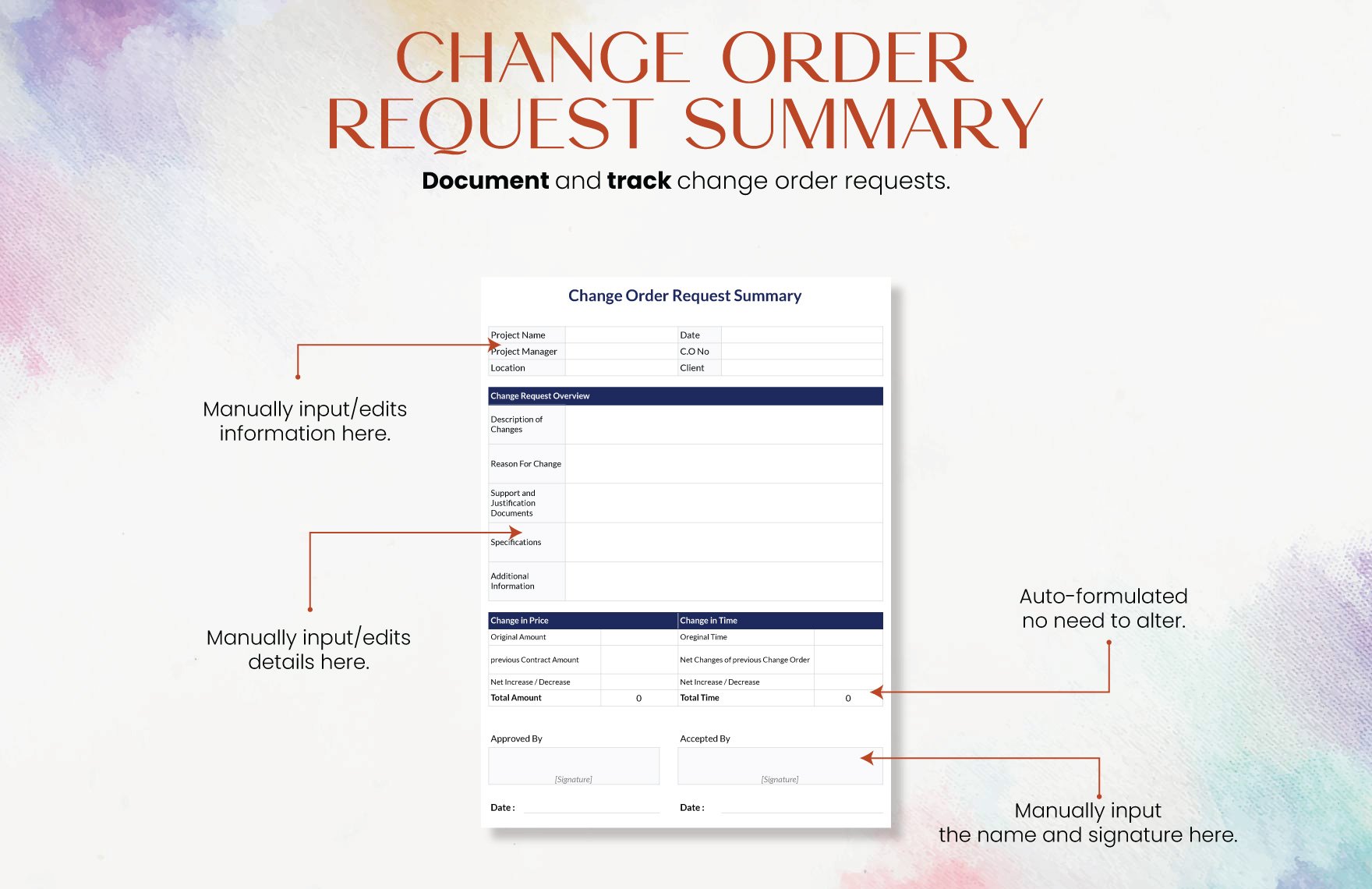 Change Order Request Summary Template