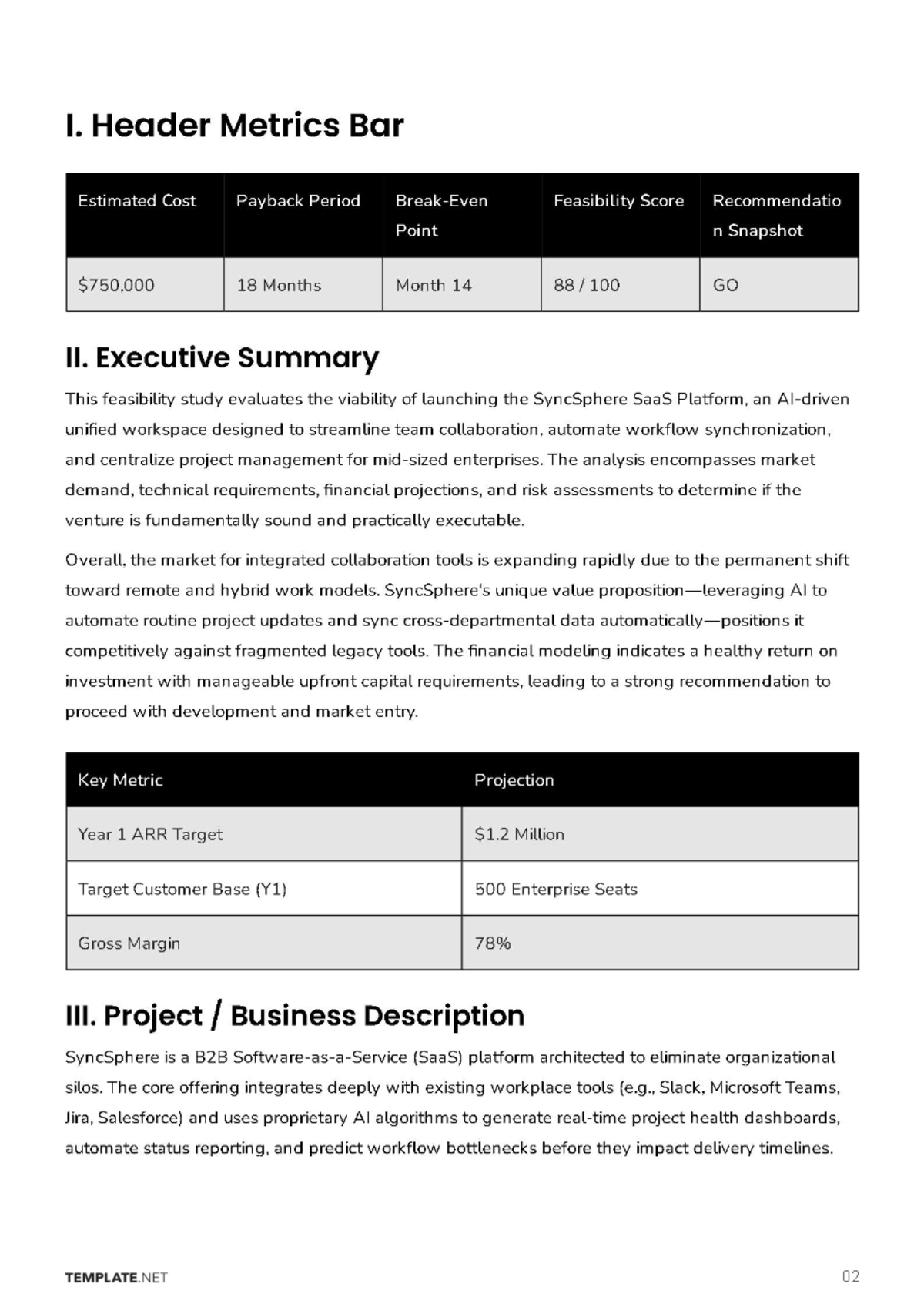 Free Feasibility Business Plan Template to Edit Online