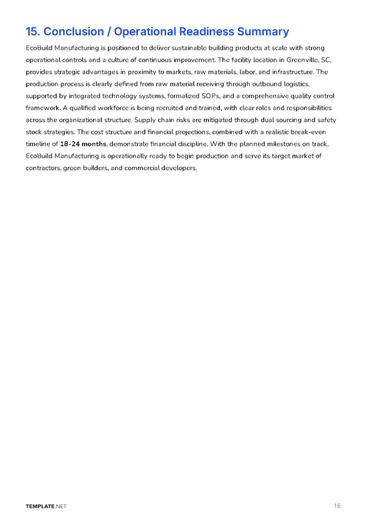 Free Operations Business Plan Template to Edit Online