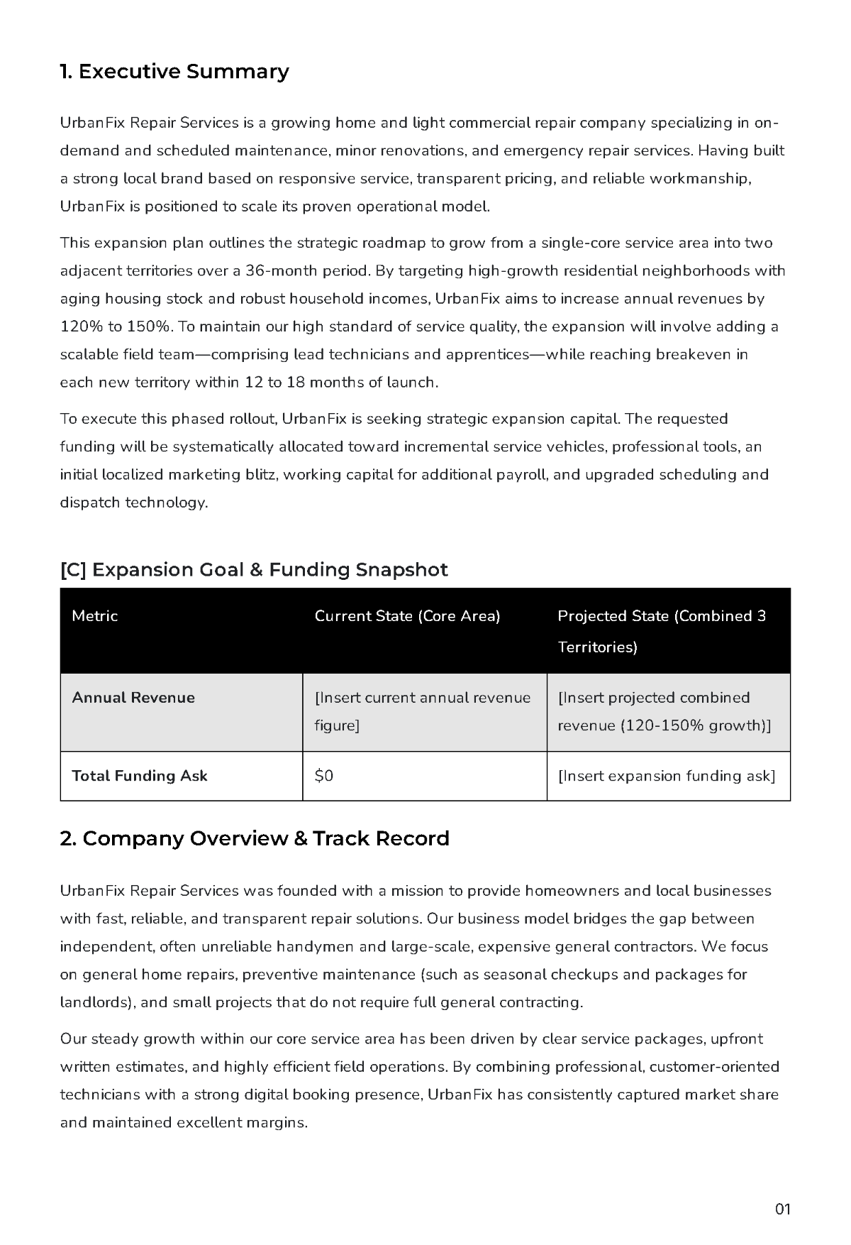 Free Expansion Business Plan Template to Edit Online
