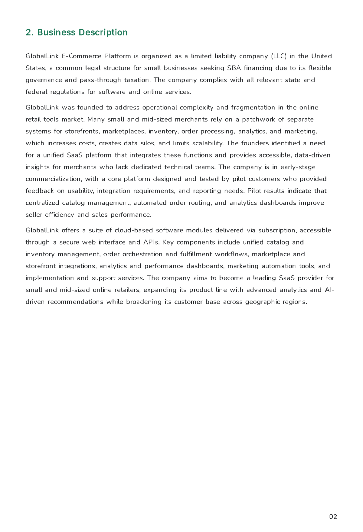 Free SBA Loan Business Plan Template to Edit Online