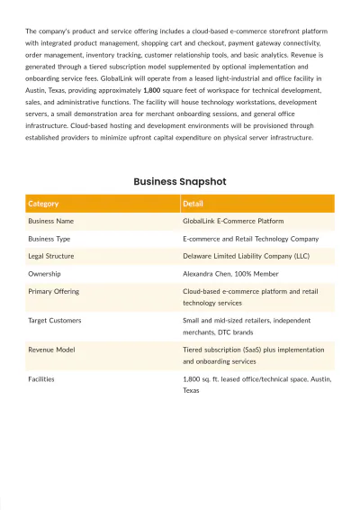 Free SBA Loan Business Plan Template to Edit Online