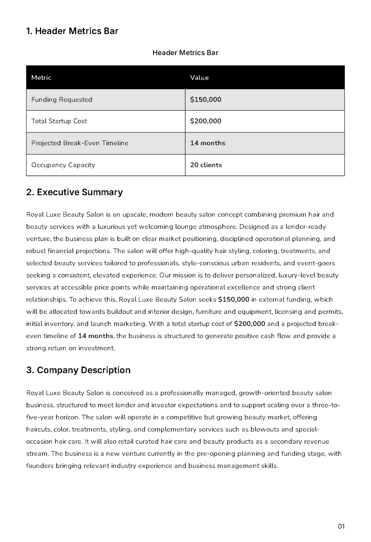 Free Saloon Business Plan Template to Edit Online