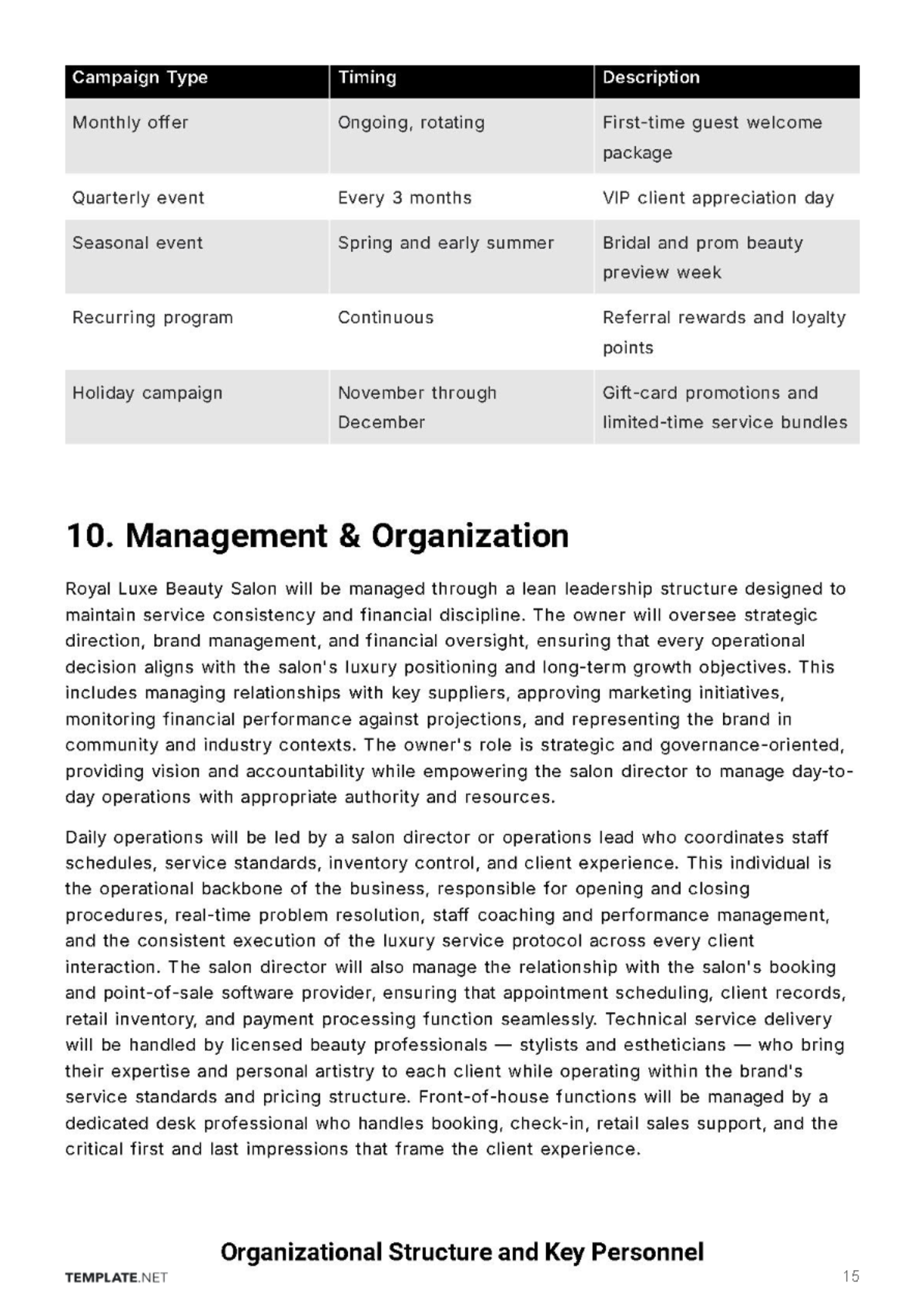 Free Saloon Business Plan Template to Edit Online