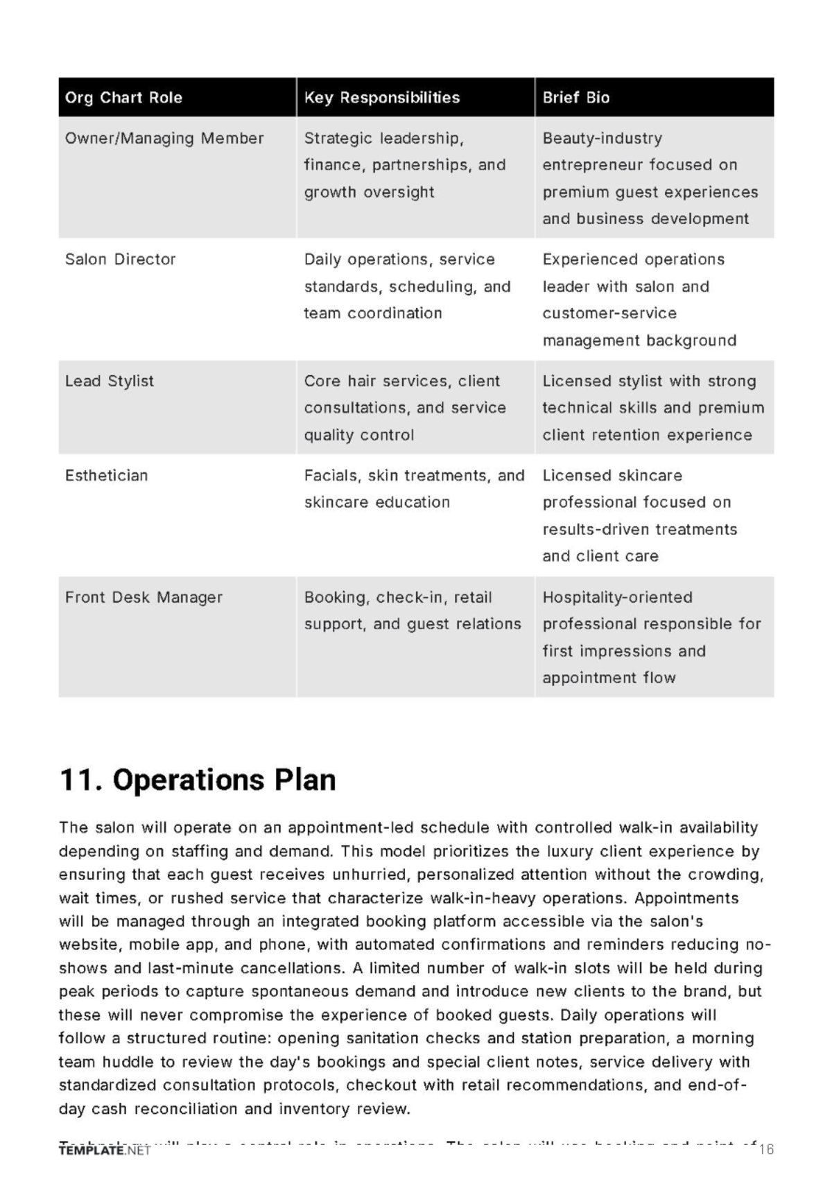 Free Saloon Business Plan Template to Edit Online