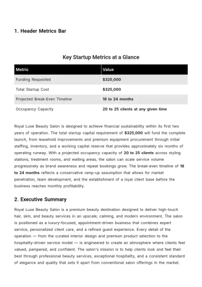 Free Saloon Business Plan Template to Edit Online