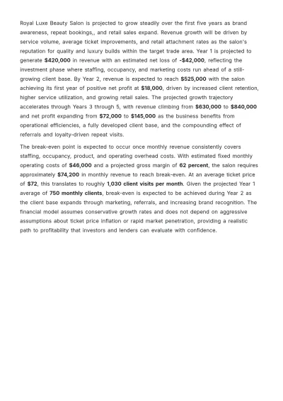 Free Saloon Business Plan Template to Edit Online