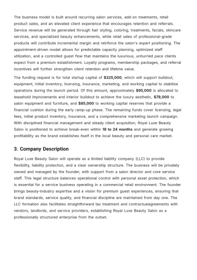 Free Saloon Business Plan Template to Edit Online