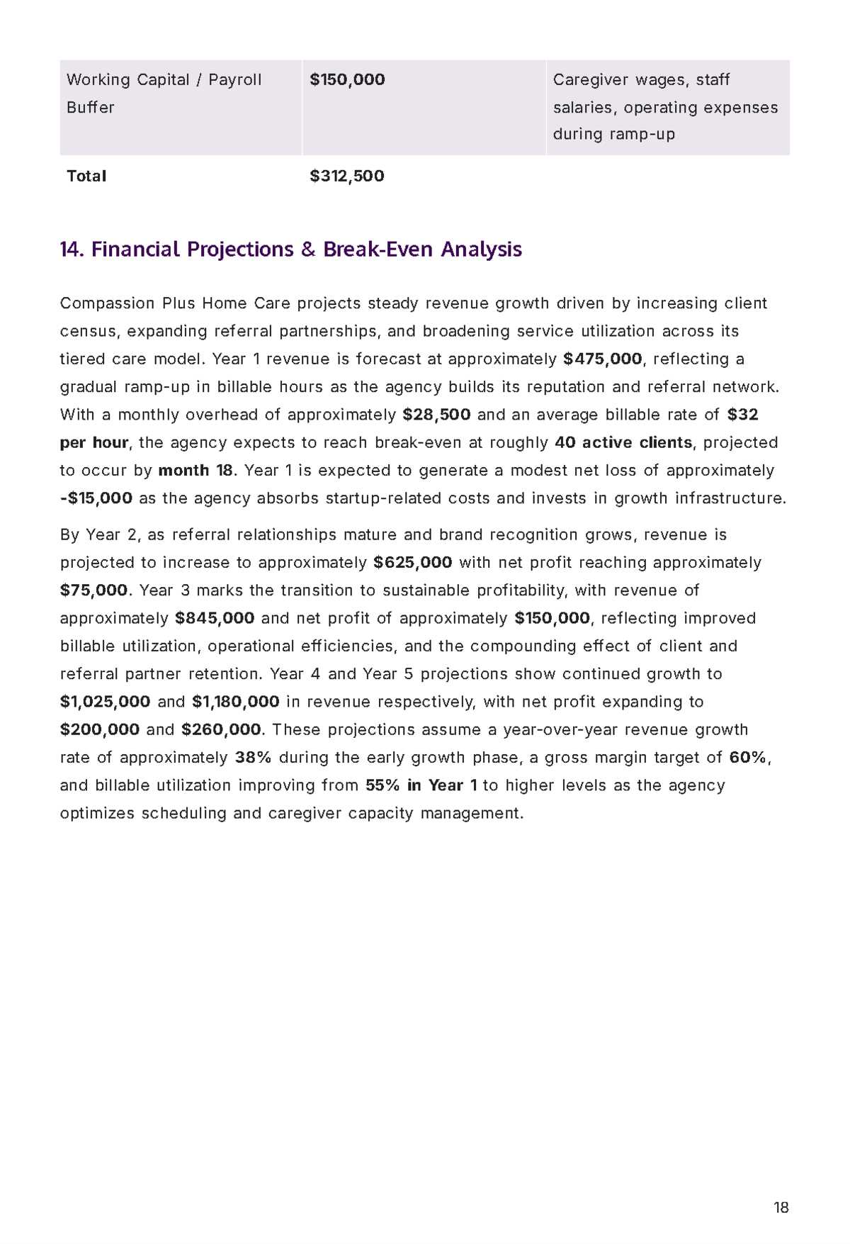 Free Home Care Business Plan Template to Edit Online