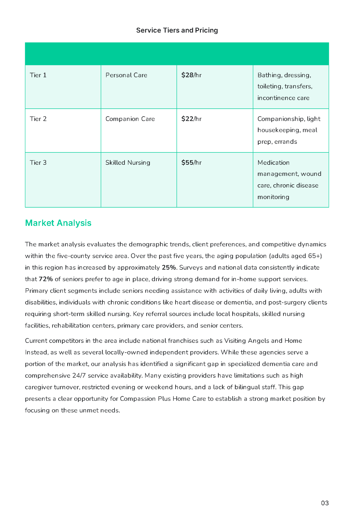 Free Home Care Business Plan Template to Edit Online