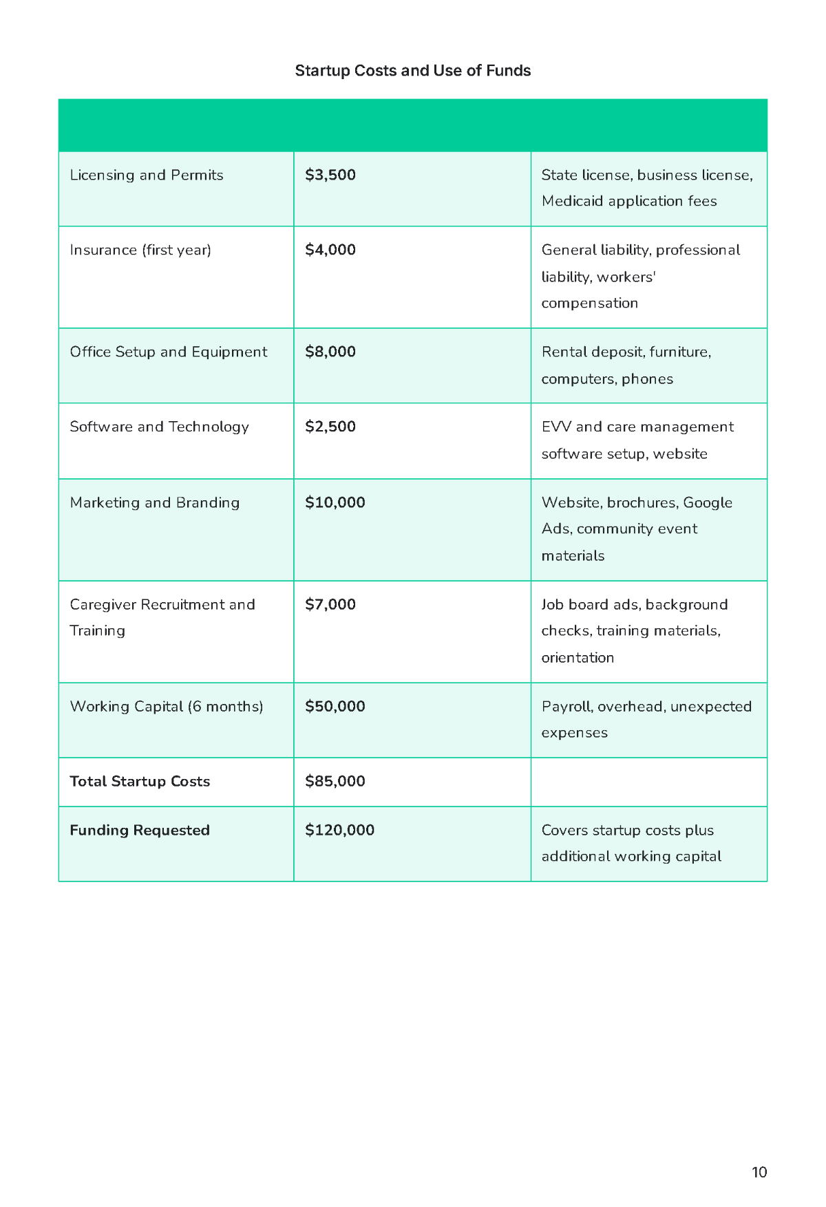 Free Home Care Business Plan Template to Edit Online