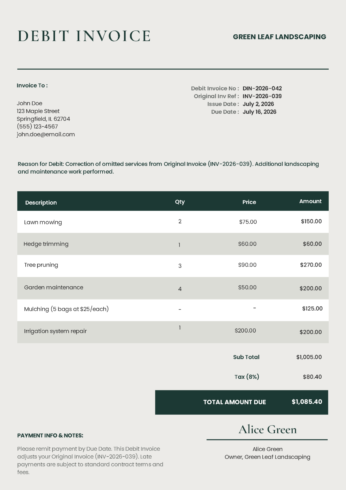 Free Debit Invoice Template to Edit Online