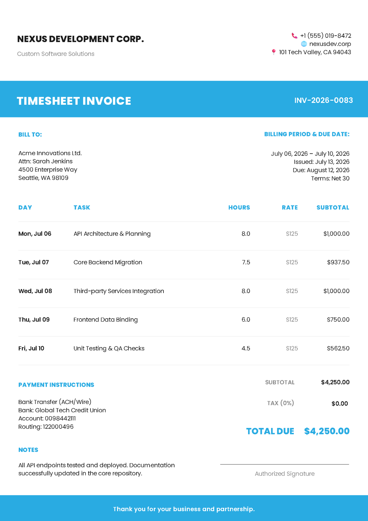 Free Timesheet Invoice Template to Edit Online