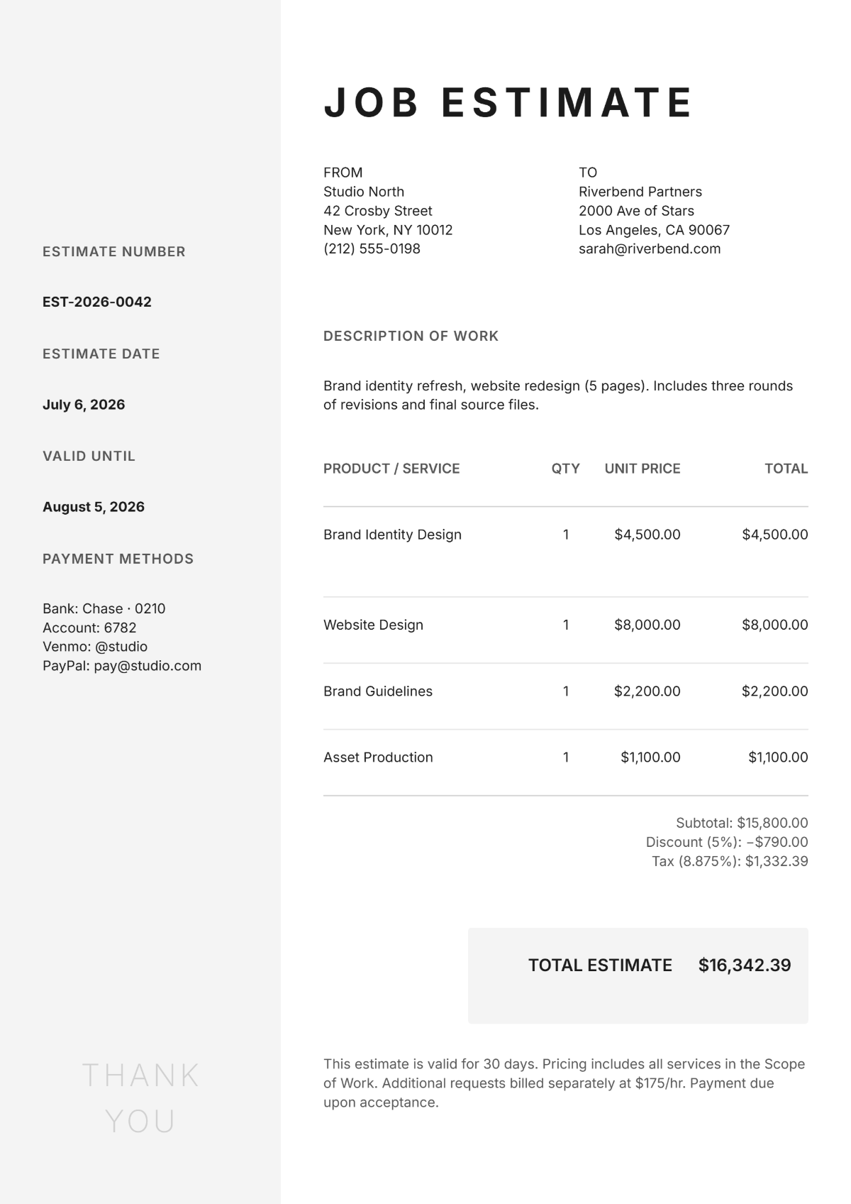 Free Job Estimate Template to Edit Online
