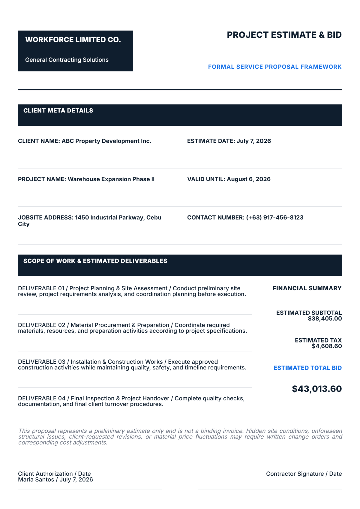 Free Bid Estimate Template to Edit Online Free Bid Estimate Template to Edit Online
