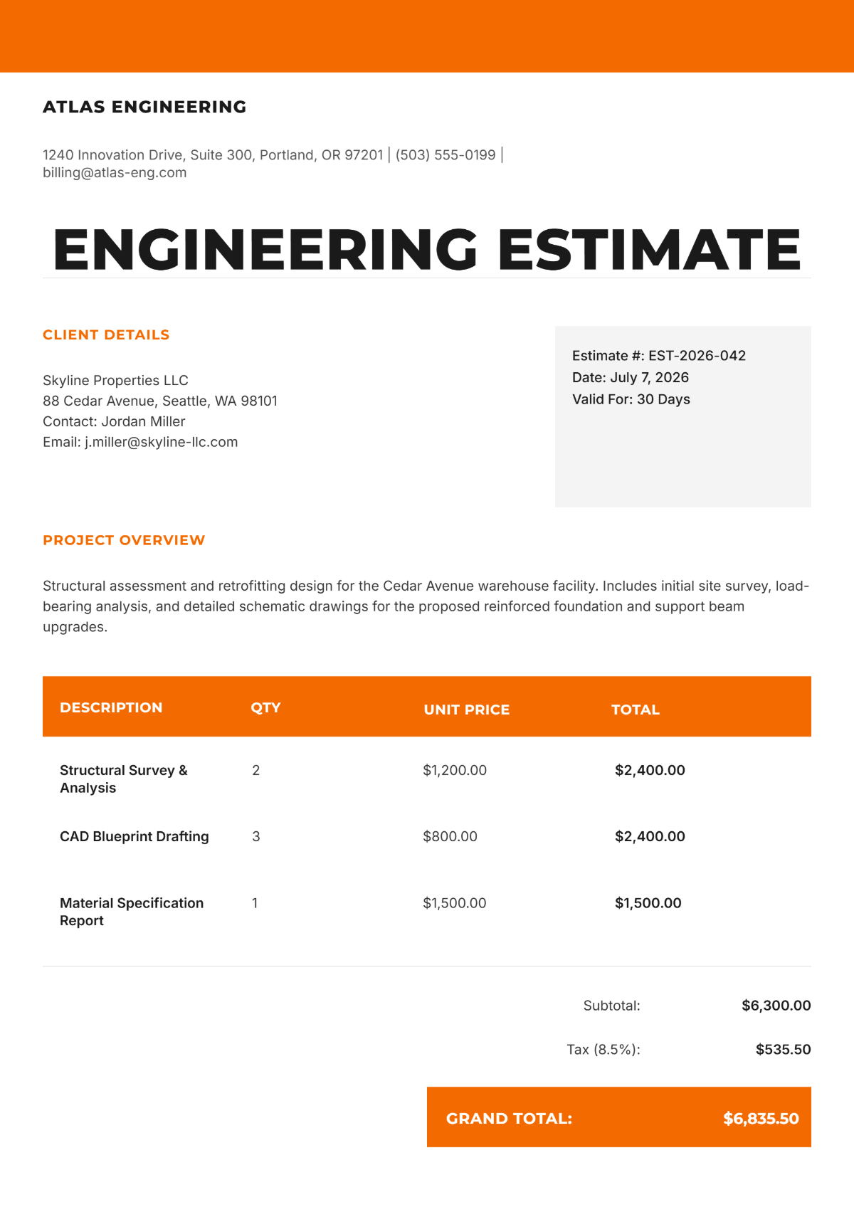 Free Engineering Estimate Template to Edit Online Free Engineering Estimate Template to Edit Online