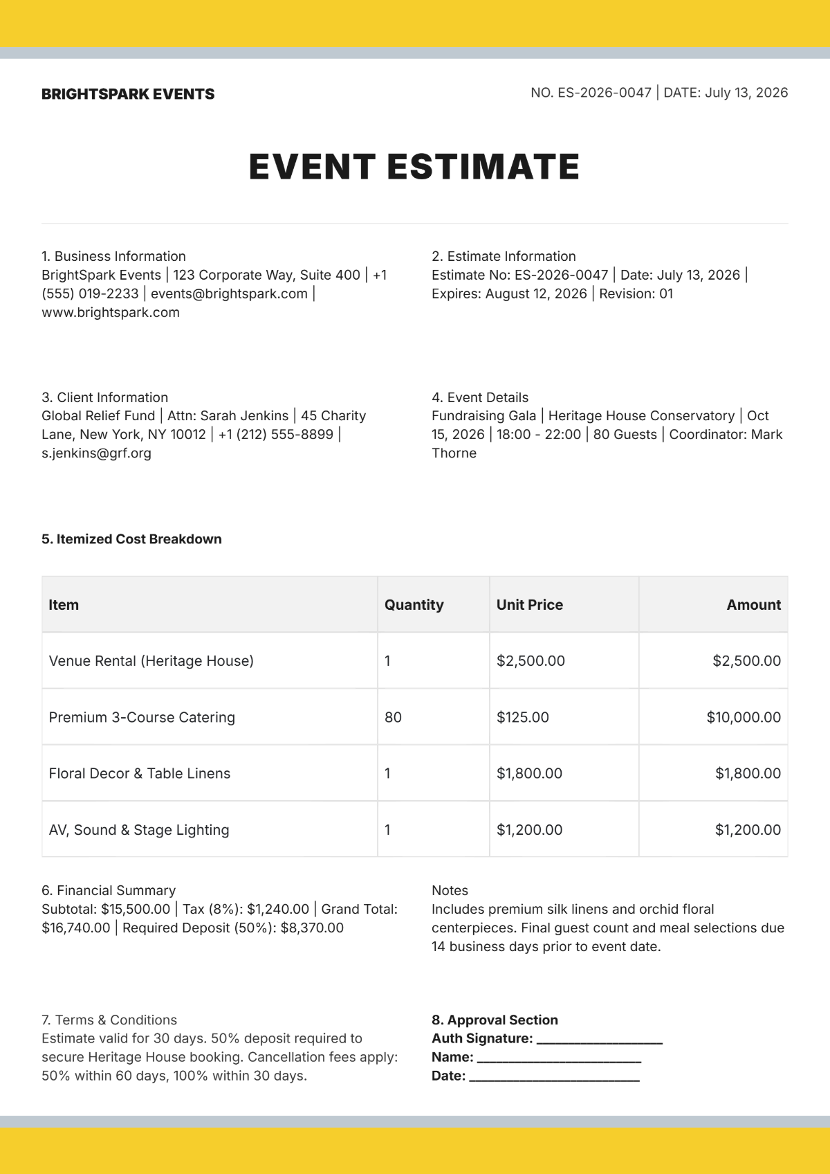 Free Event Estimate Template to Edit Online Free Event Estimate Template to Edit Online
