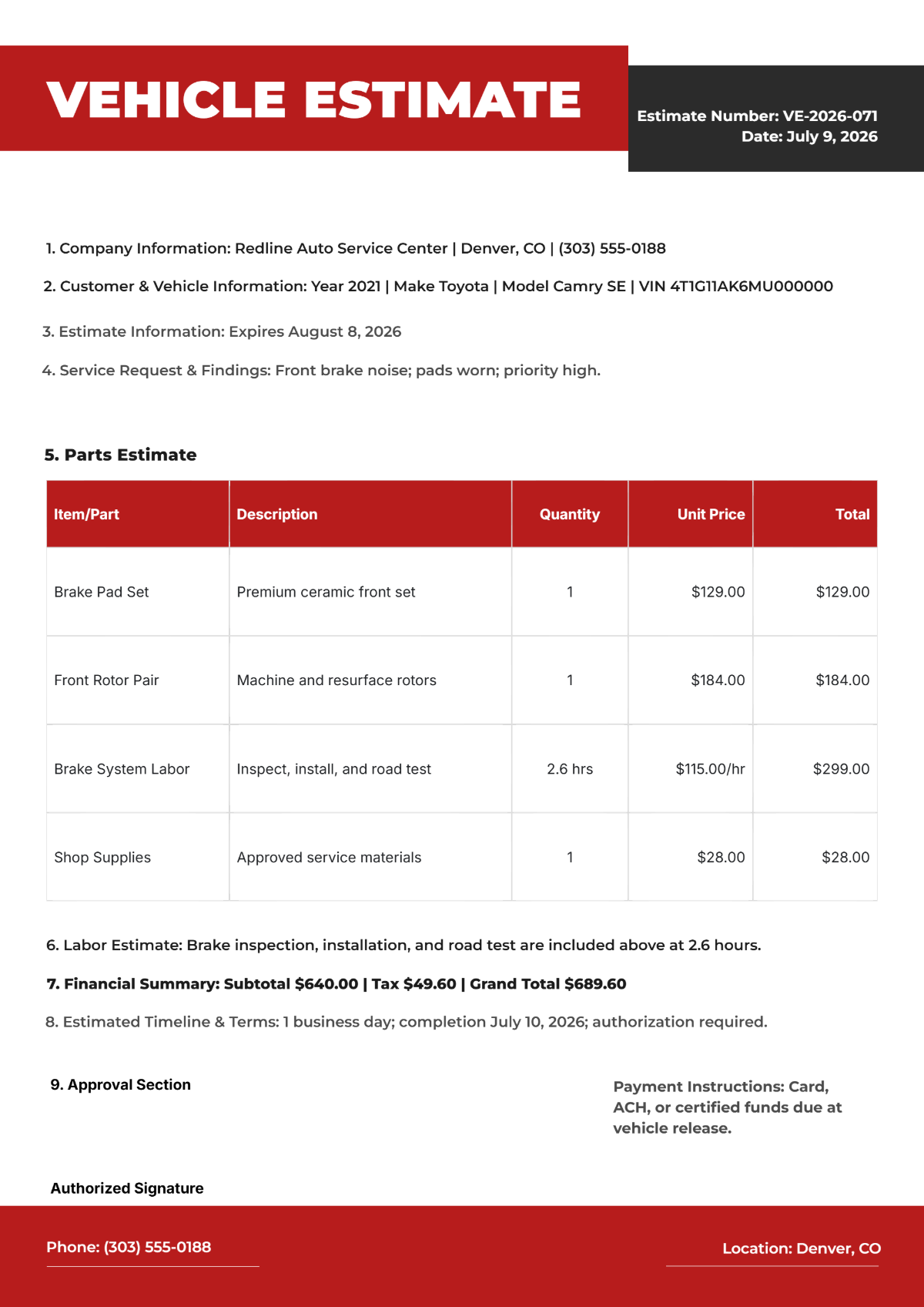 Free Vehicle Estimate Template to Edit Online Free Vehicle Estimate Template to Edit Online