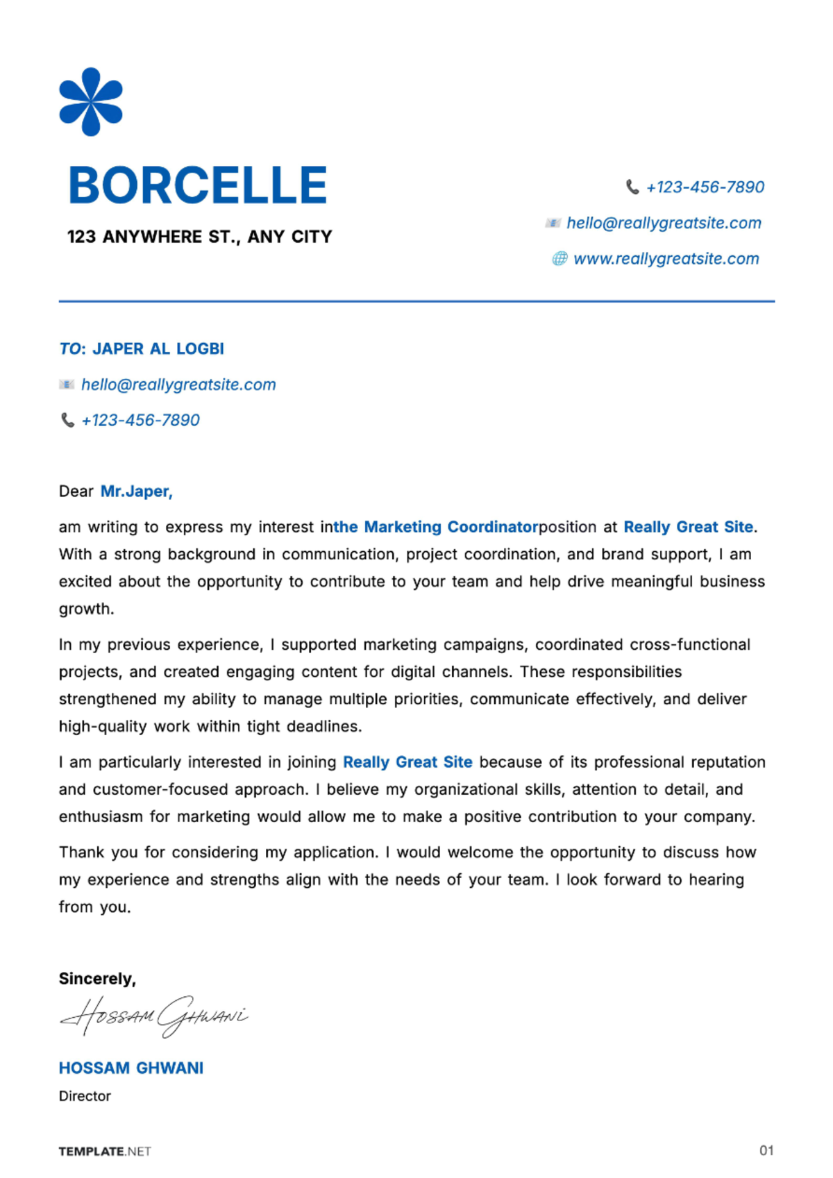Free Modern Cover Letter Template to Edit Online