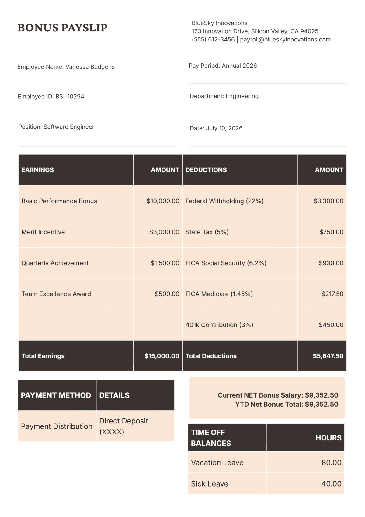 Free Bonus Payslip Template to Edit Online Free Bonus Payslip Template to Edit Online