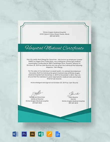 FREE Hospital Medical Certificate Template - Word (DOC) | PSD ...