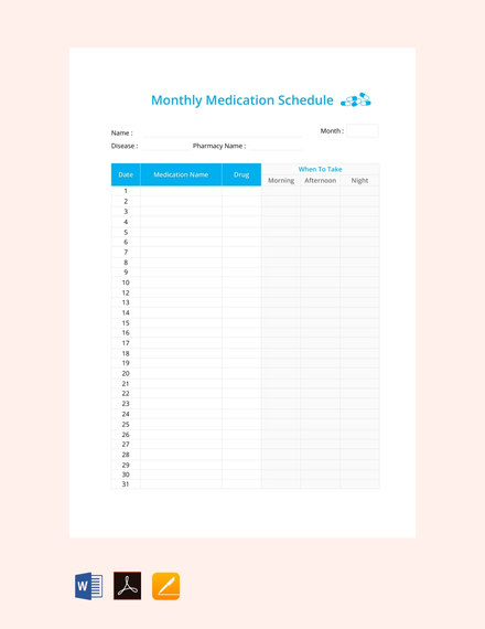 24 Hour Medication Schedule Template Word Apple Pages PDF 