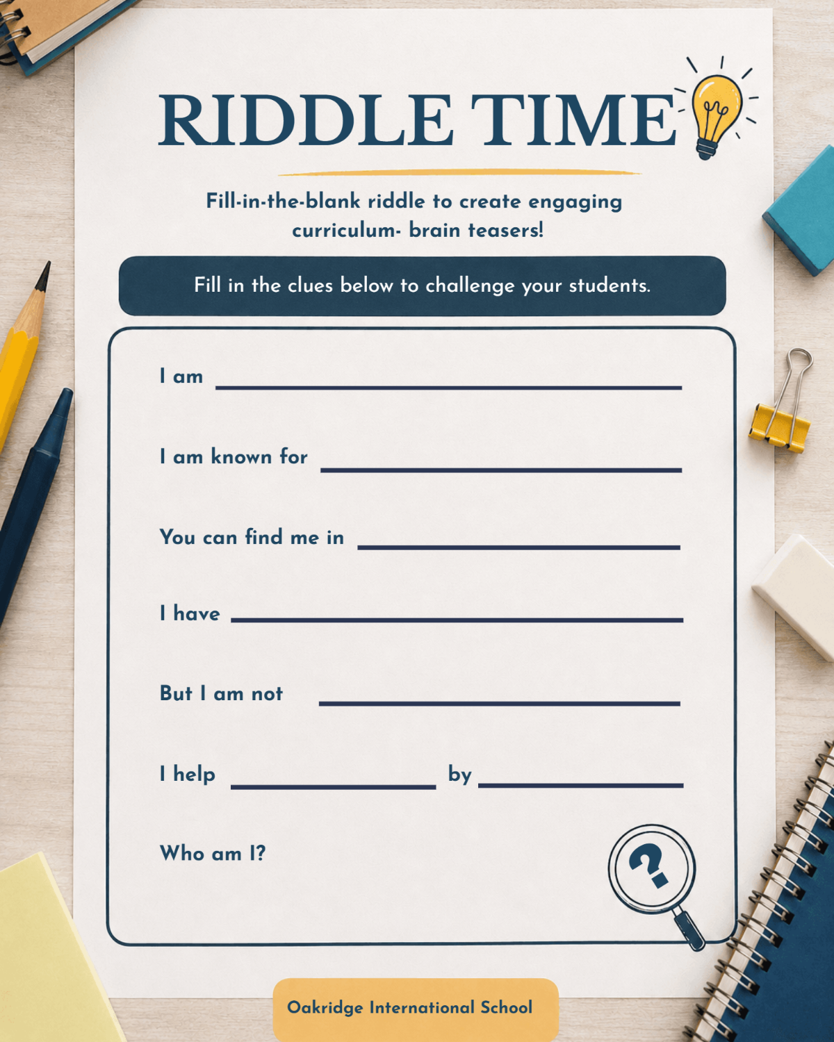 School Activity Riddle - AI Riddle Generator, Create Riddle Designs Online