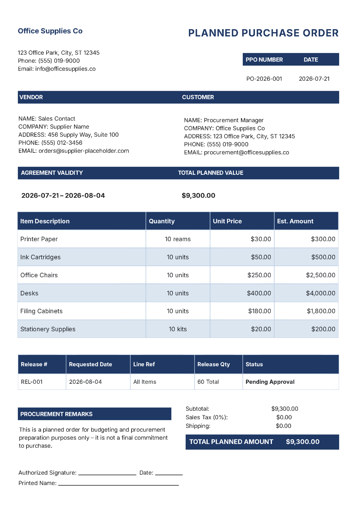 Free Planned Purchase Order Template to Edit Online Free Planned Purchase Order Template to Edit Online