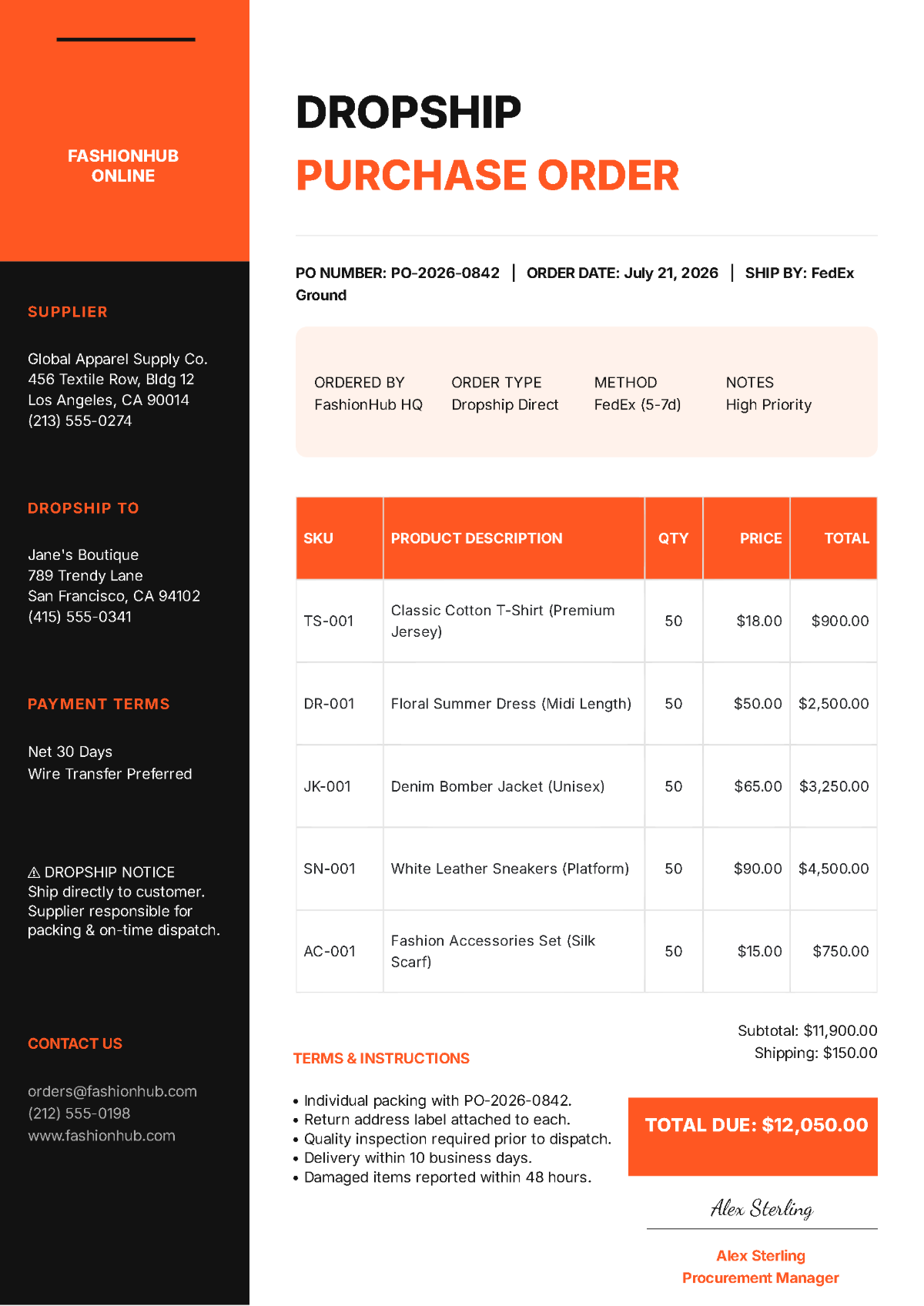 Free DropShip Purchase Order Template to Edit Online Free DropShip Purchase Order Template to Edit Online