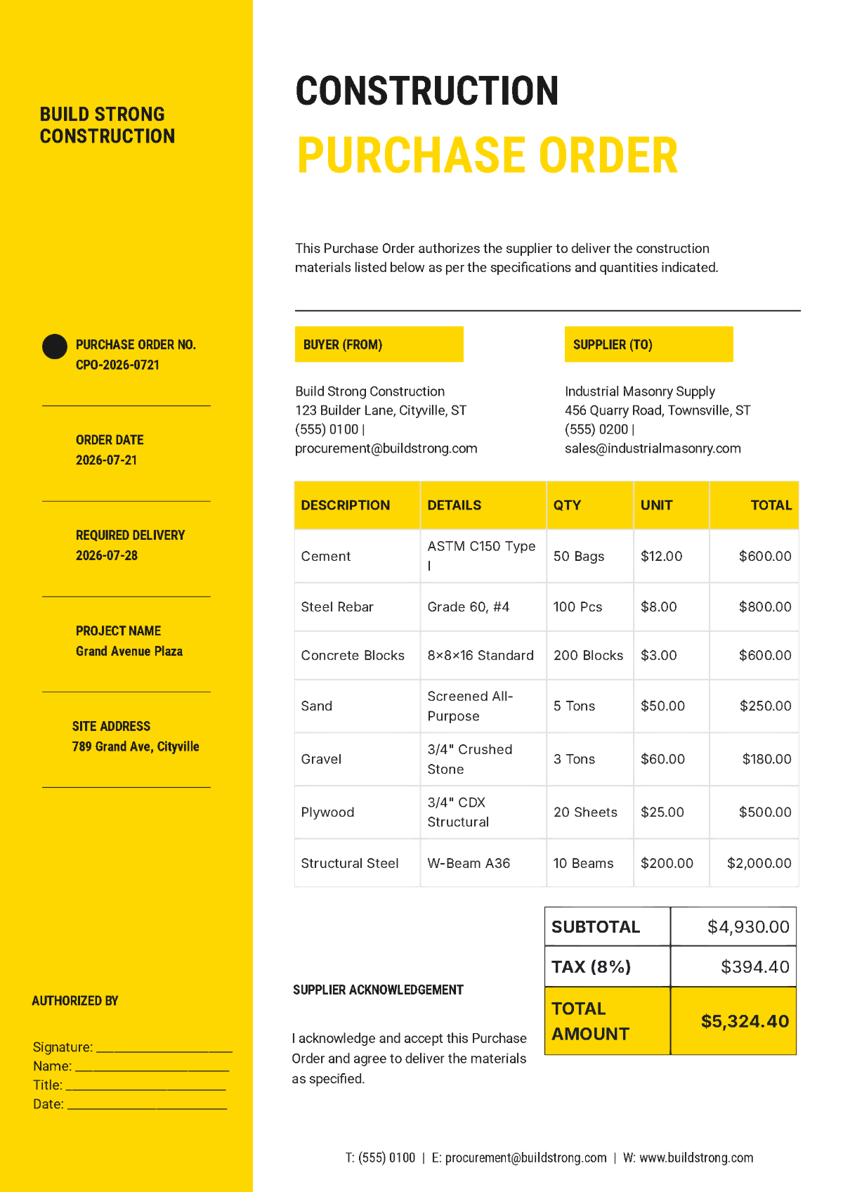 Free Construction Purchase Order Template to Edit Online Free Construction Purchase Order Template to Edit Online