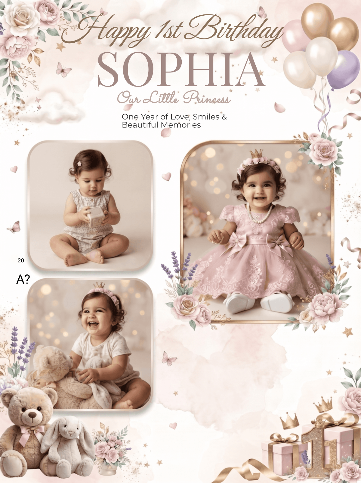 Free Aesthetic Girl 1st Birthday Invitation Template to Edit Online