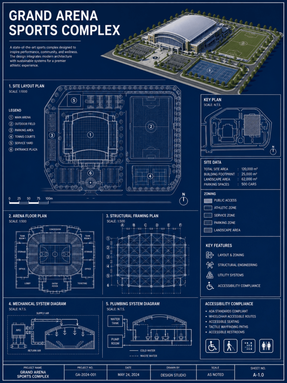 Sports Complex Blueprint - AI Blueprint Generator, Online AI Blueprint Maker Sports Complex Blueprint - AI Blueprint Generator, Online AI Blueprint Maker