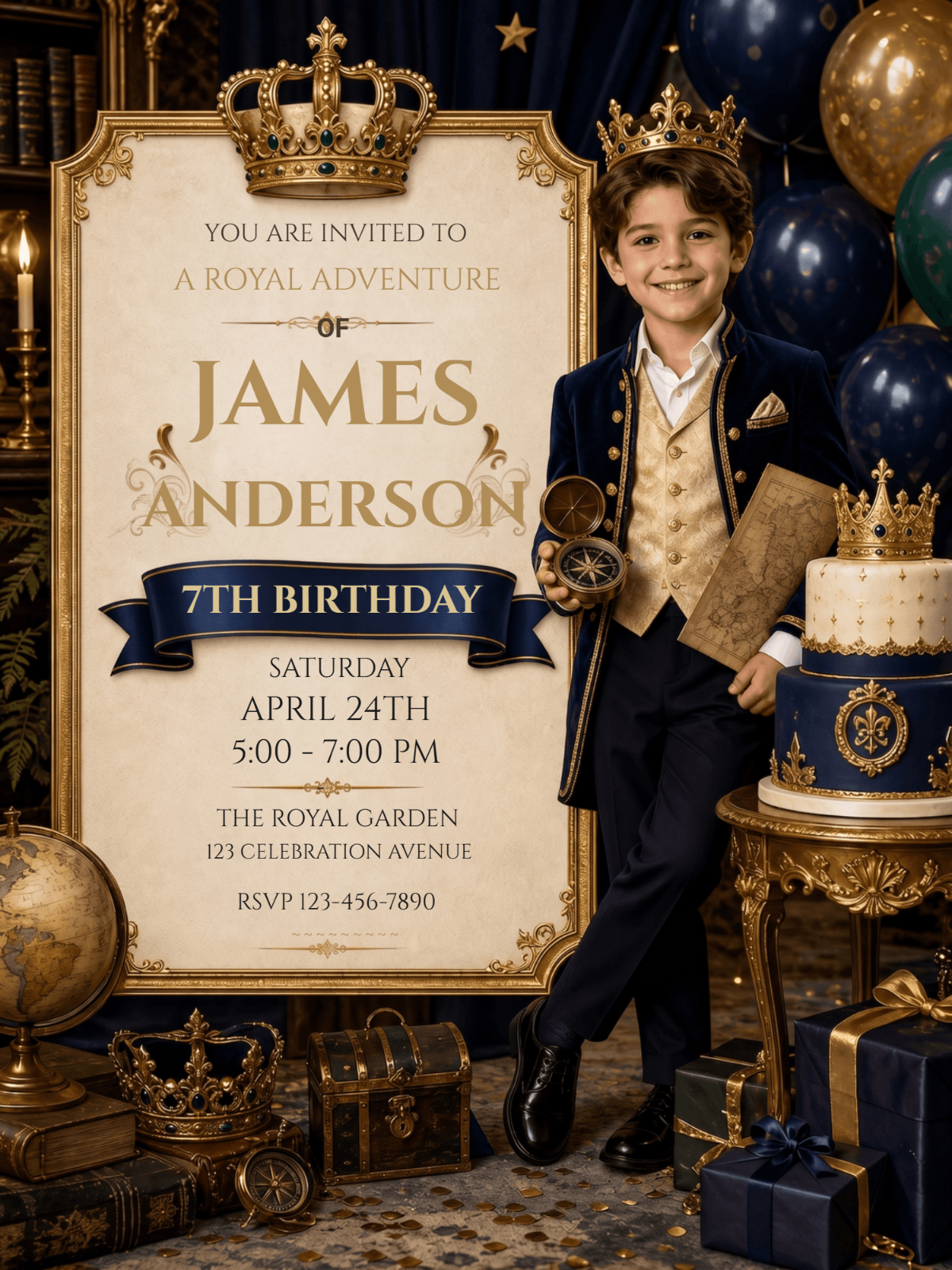 Royal Explorer Boy Birthday Invitation Template