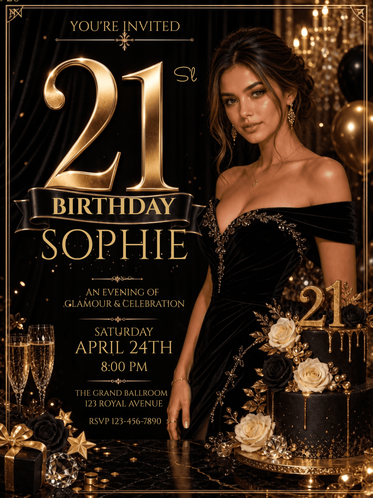 Black Tie 21st Birthday Invitation Template