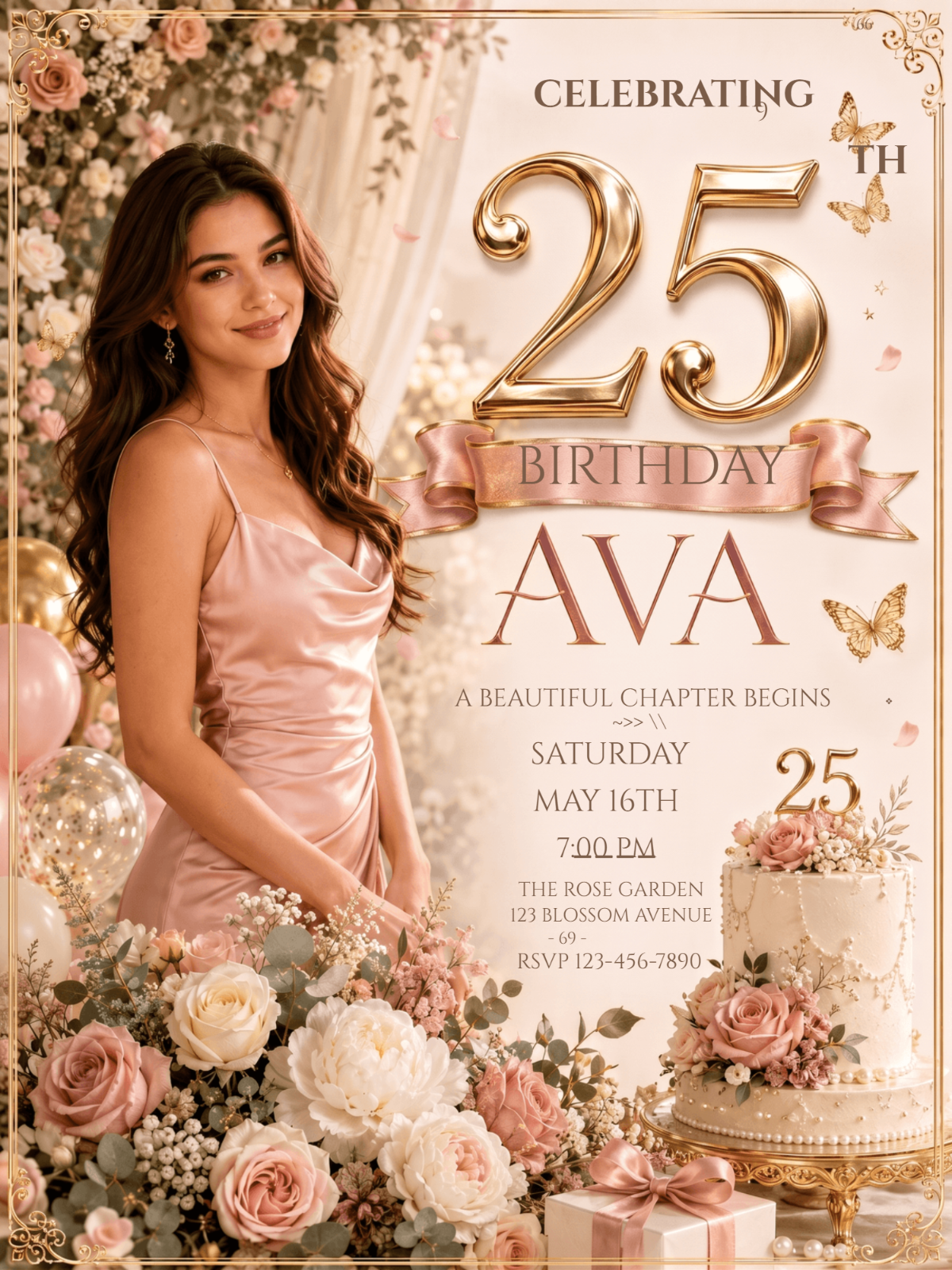Blush Garden 25th Birthday Invitation Template