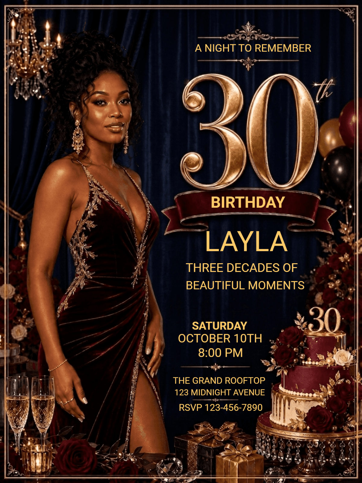 Midnight Luxe 30th Birthday Invitation Template