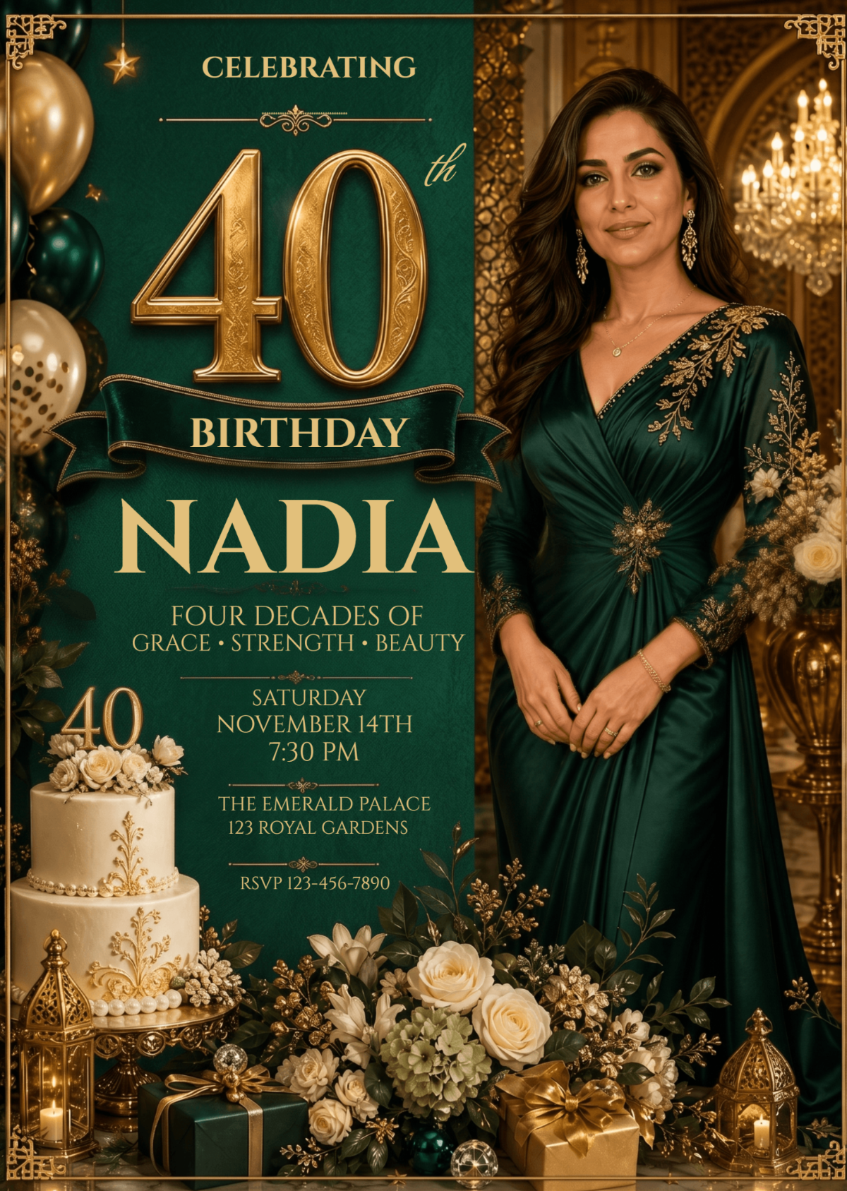 Emerald Royal 40th Birthday Invitation Template