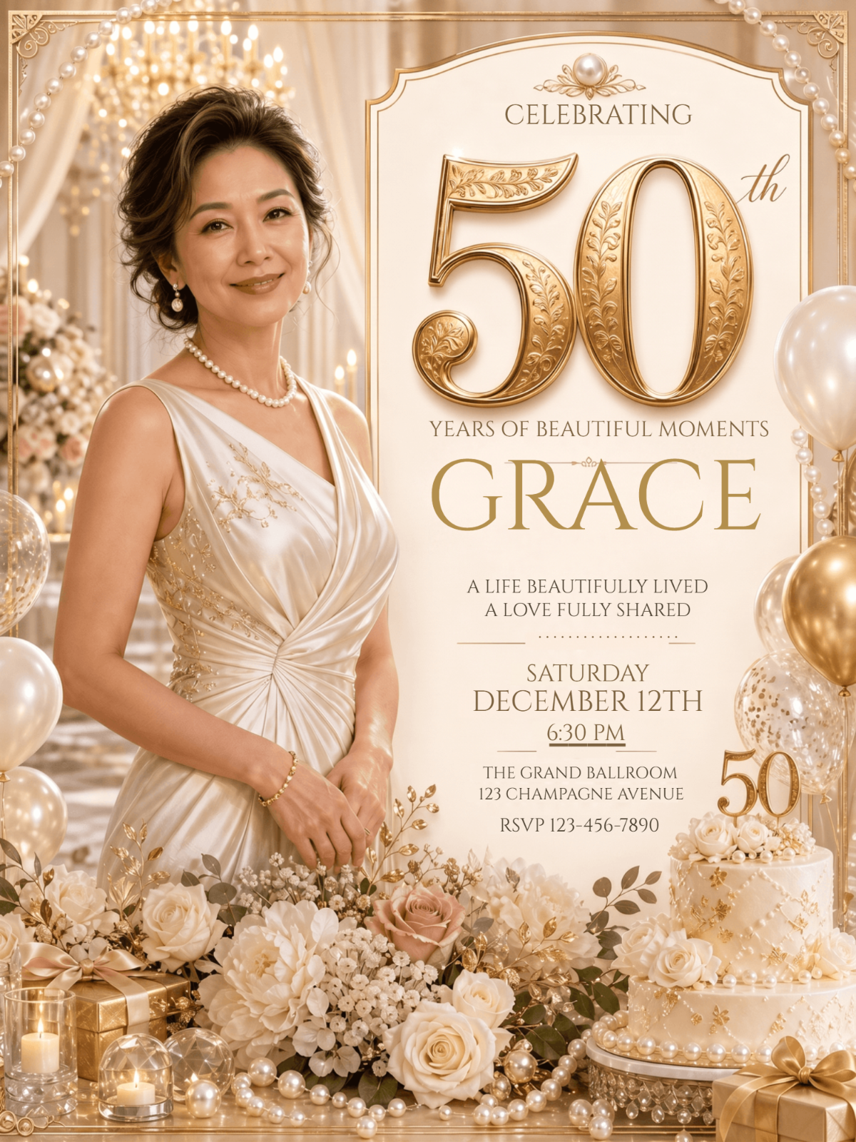 Timeless Pearl 50th Birthday Invitation Template