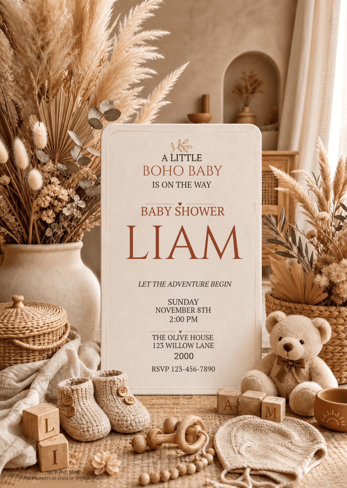 Boho Pampas Baby Shower Invitation Template Boho Pampas Baby Shower Invitation Template