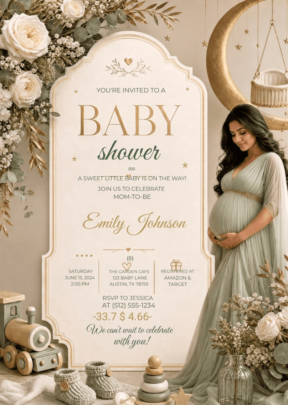 Luxury Sage Green Baby Shower Invitation Template Luxury Sage Green Baby Shower Invitation Template