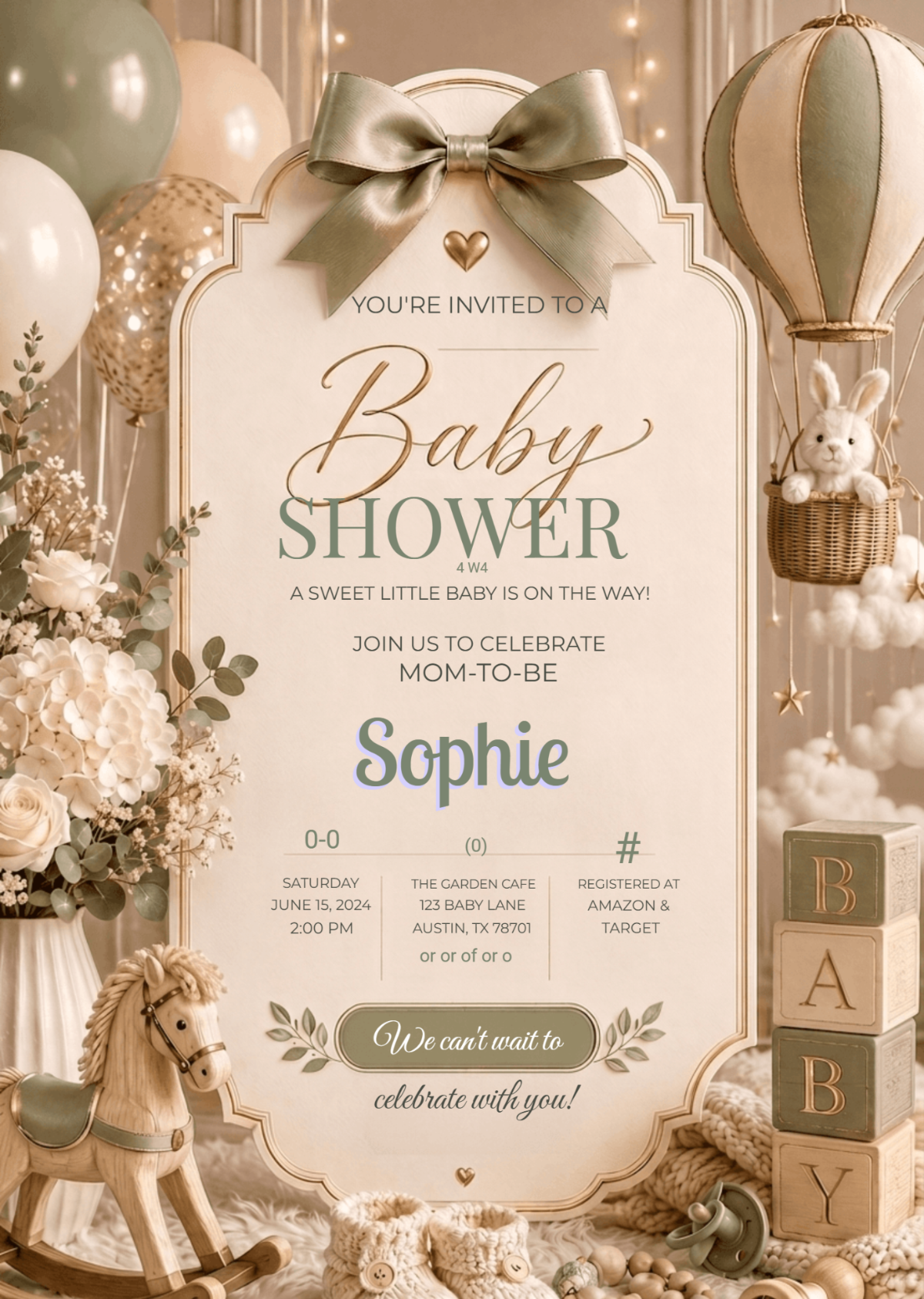 Sage Green Baby Shower Invitation Template Sage Green Baby Shower Invitation Template