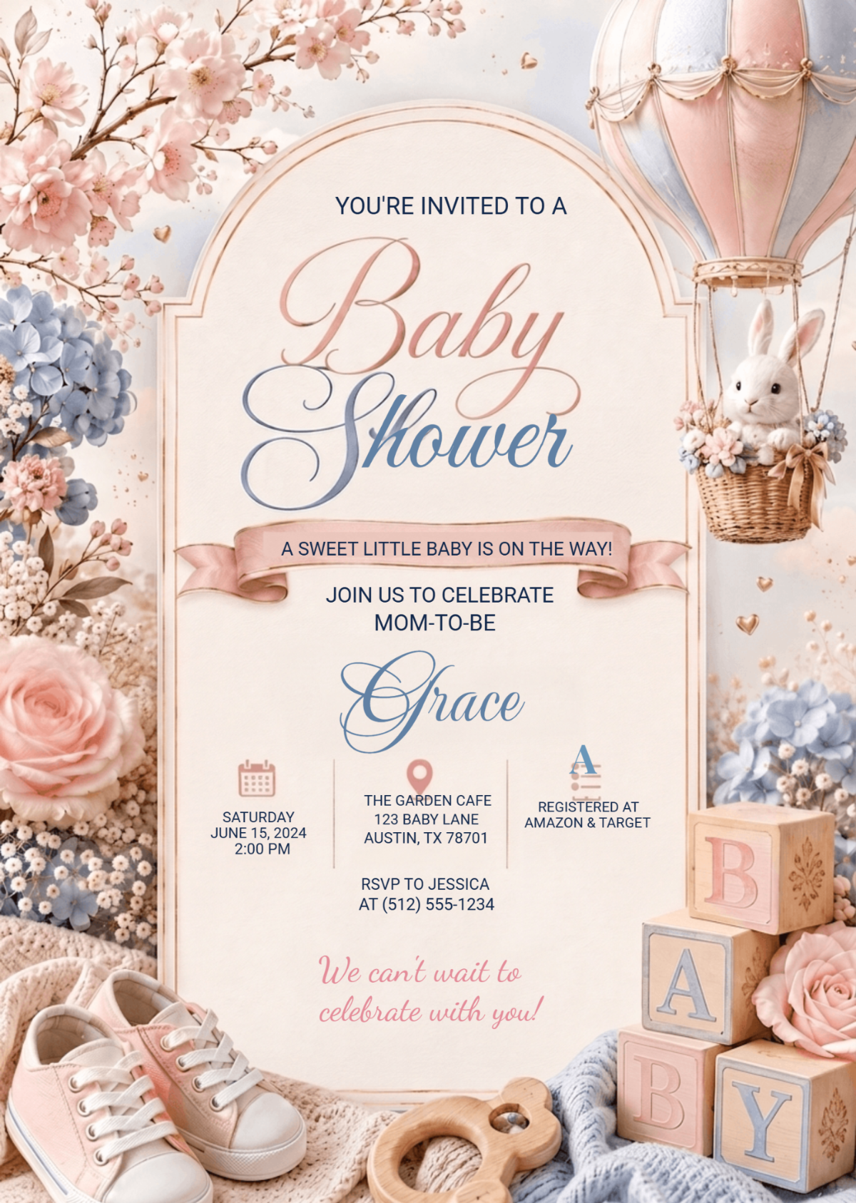 Pastel Pink and Blue Baby Shower Invitation Template Pastel Pink and Blue Baby Shower Invitation Template