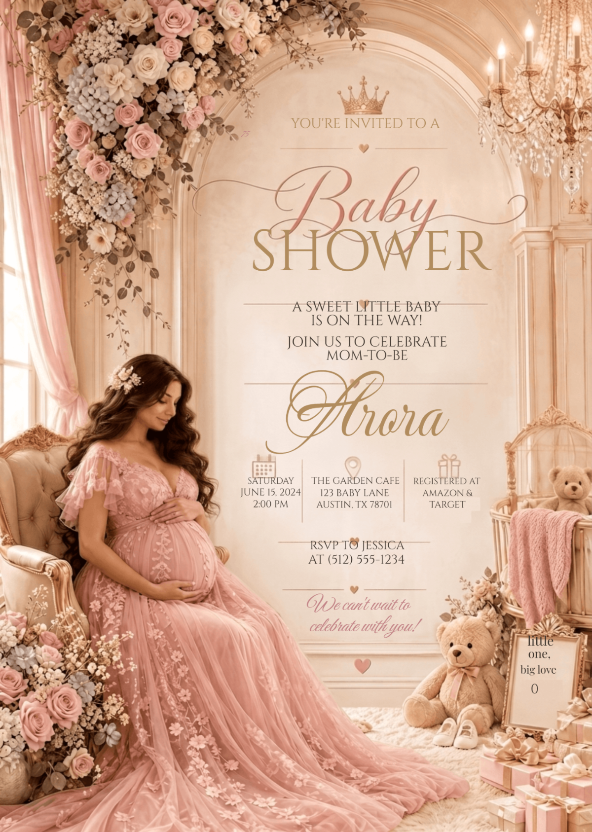 Elegant Pink Baby Shower Invitation Template Elegant Pink Baby Shower Invitation Template